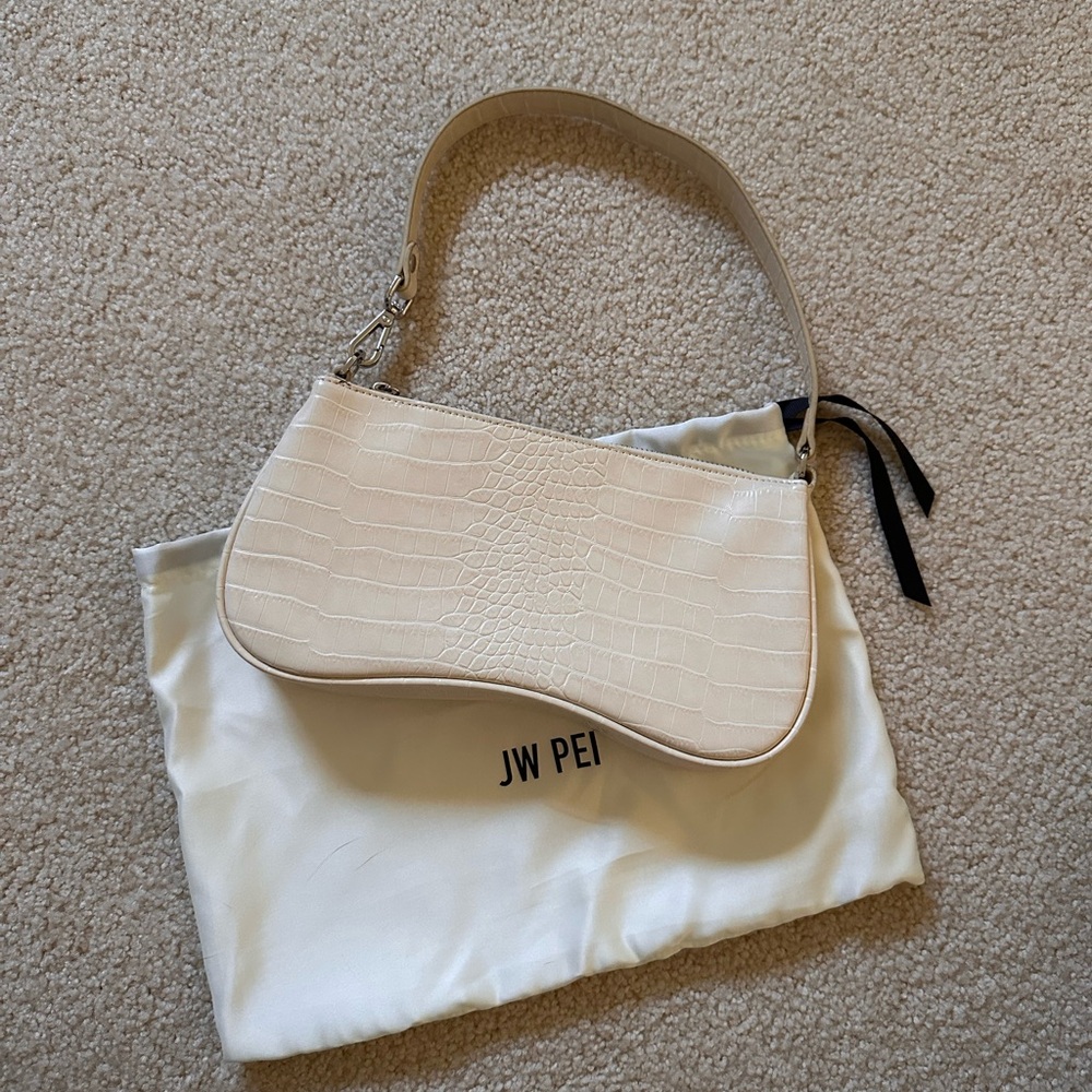 JW PEI Beige Croc-Embossed Shoulder Bag